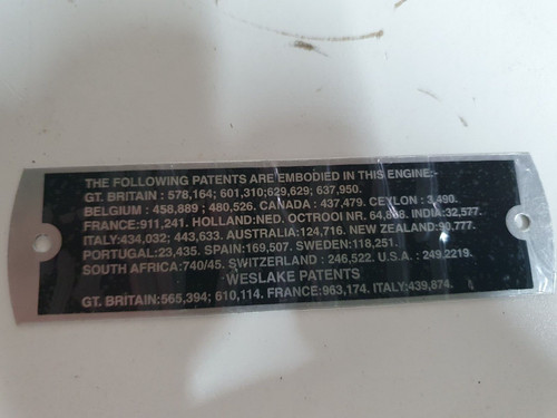 Weslake patent plate crcp350 - patent,